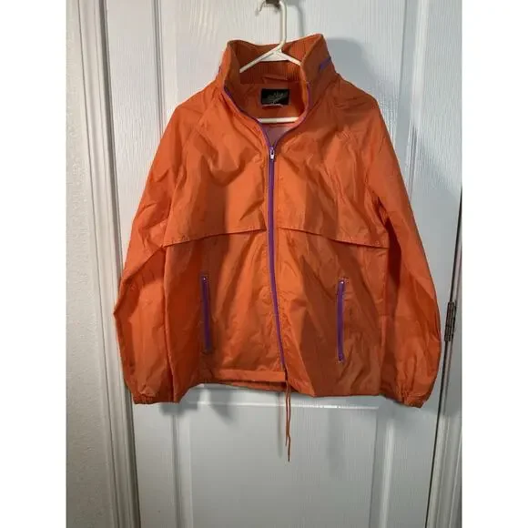 Vintage 90s Golden Bear Windbreaker Jacket Neon Orange Nylon Purple Accents S - Picture 2 of 11
